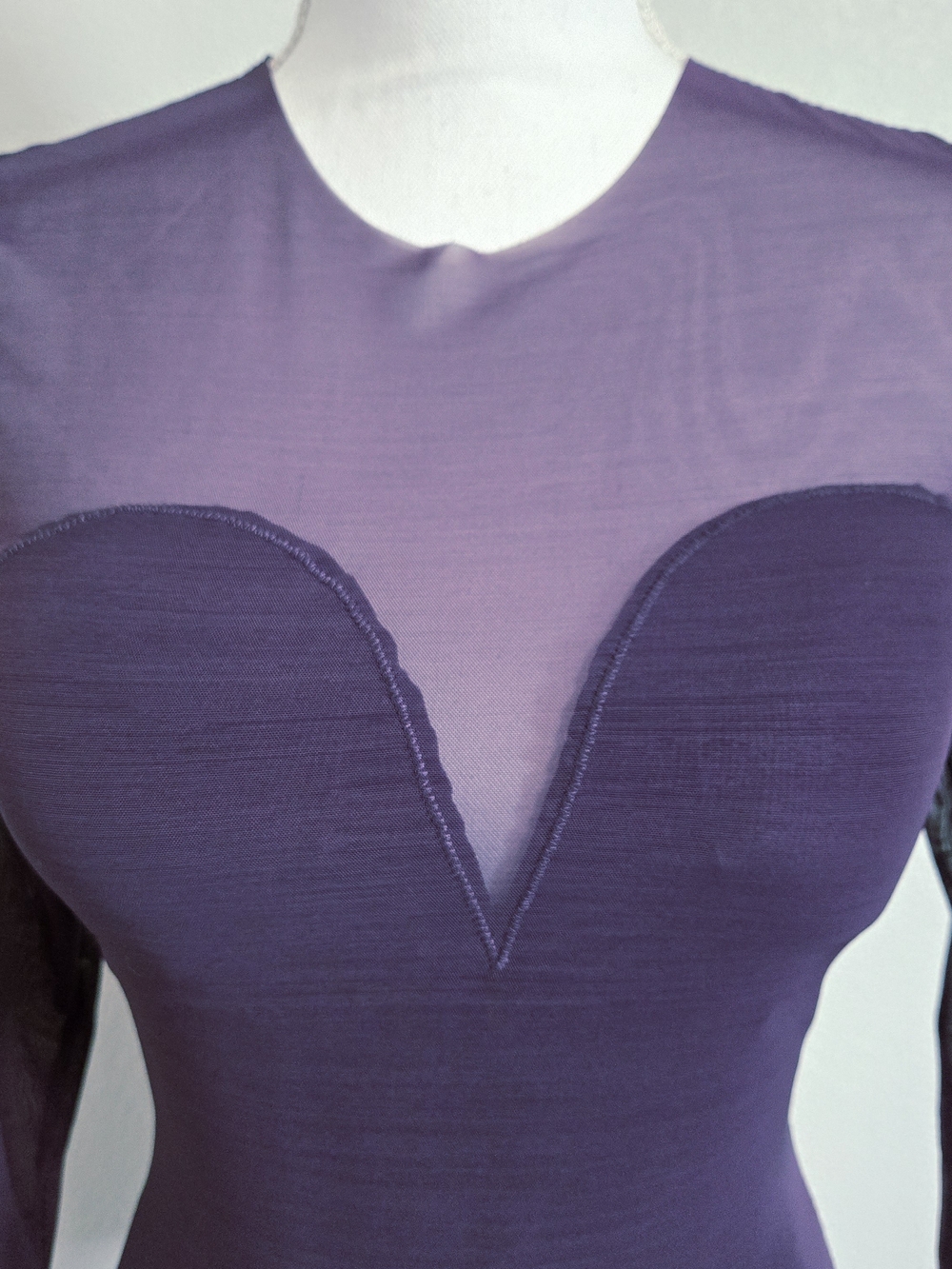 Popilush Dark Purple Mesh Illusion Long Sleeve Bodysuit | Size S - Picture 4 of 10